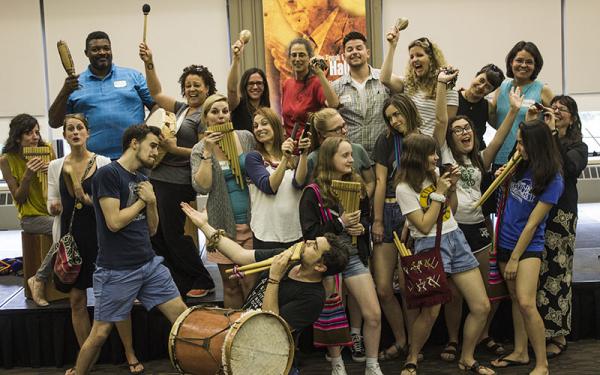 Group of CLAS students and instructors with traditional musical instruments