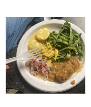 A plate of Peruvian food