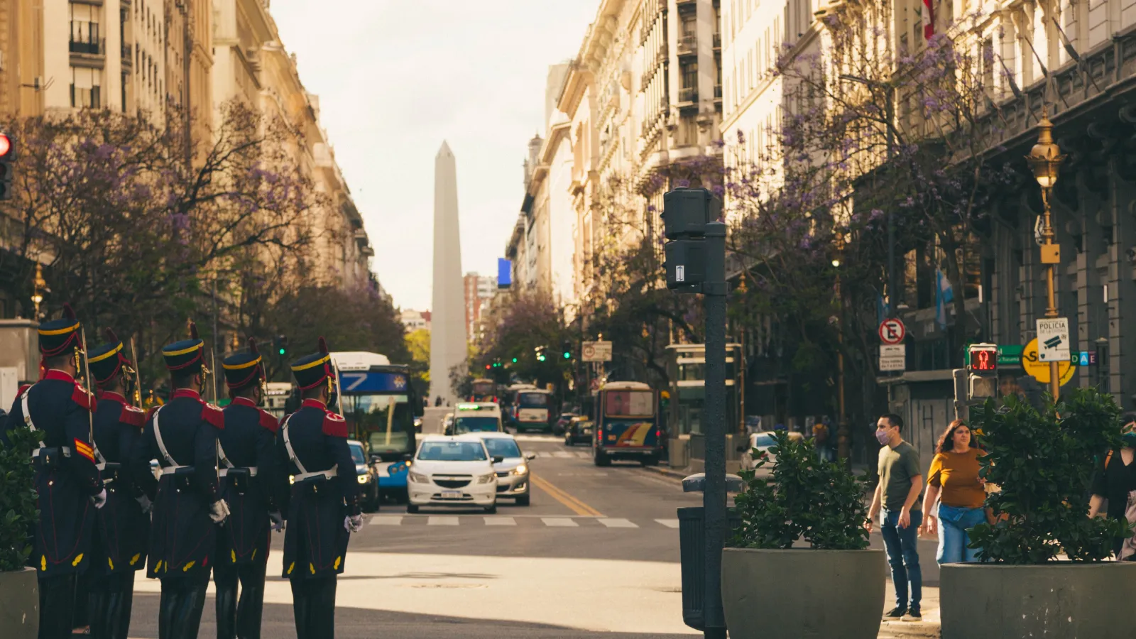 street corner in Buenos Aires with Obelisco in the background