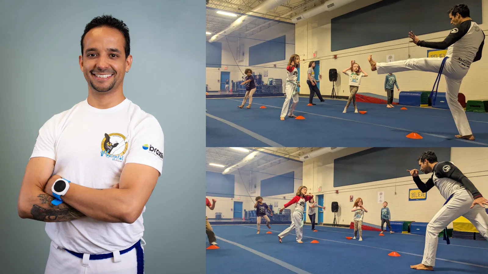 Instrutor Beriba teaching community capoeira classes