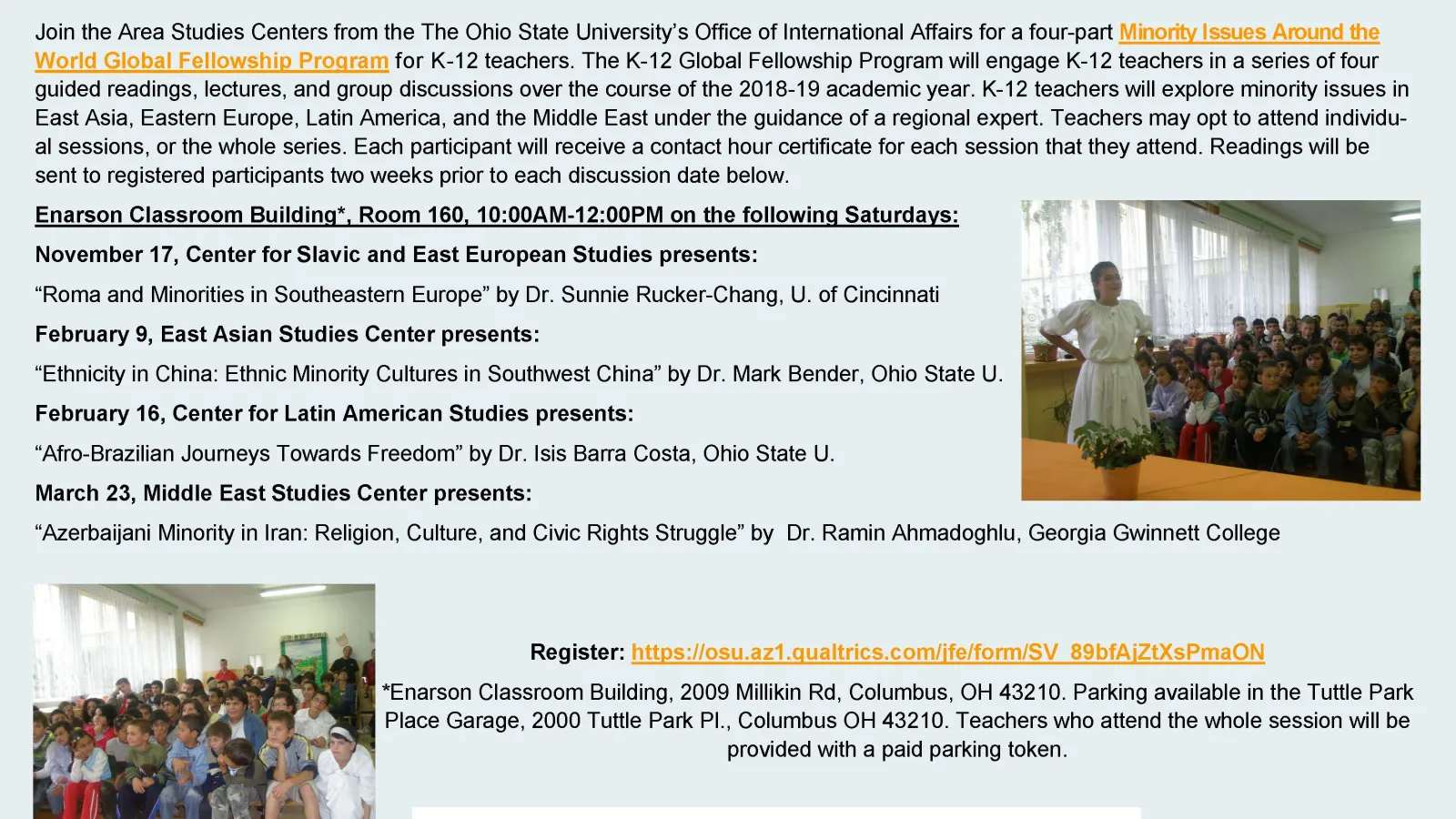 Themes, dates, and times of global fellowship program sessions