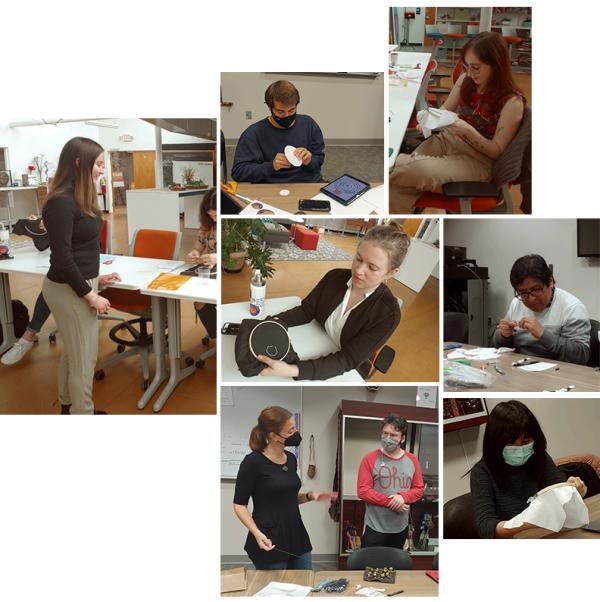 Collage of student curators at work