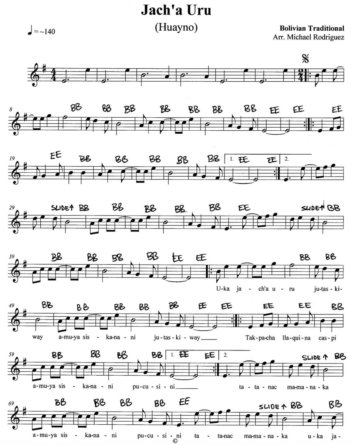 music sheet for jachuru