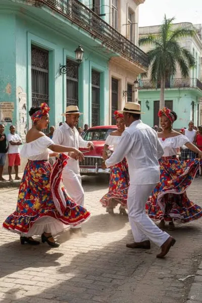 group of people dancing salsa on the street