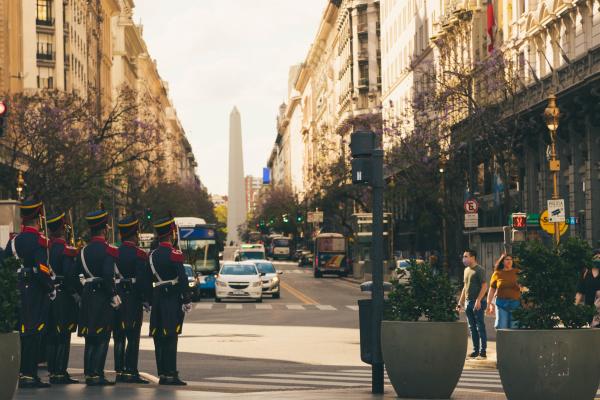 street corner in Buenos Aires with Obelisco in the background