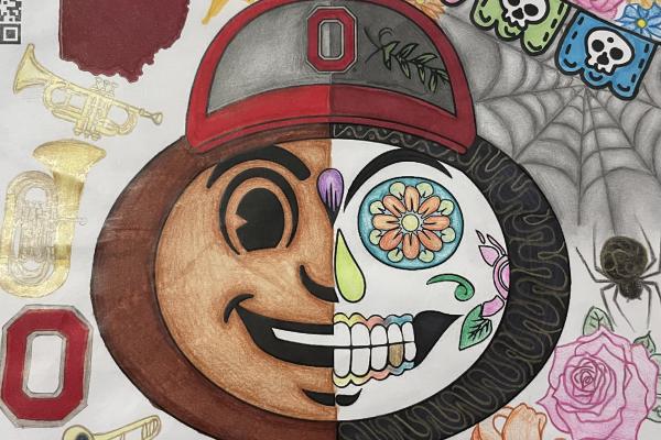 coloring contest submission; half Brutus, half day of the dead imagery