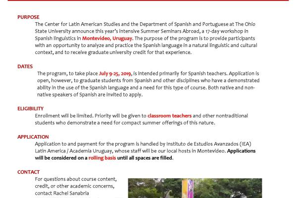 Summer Seminars Abroad for Spanish Teachers Flyer Flyer that reviews purpose, dates, eligibility, application, and contact information