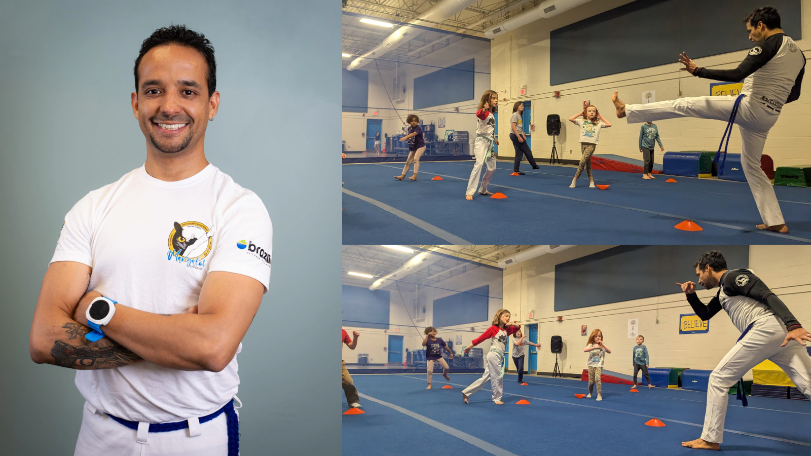 Instrutor Beriba teaching community capoeira classes